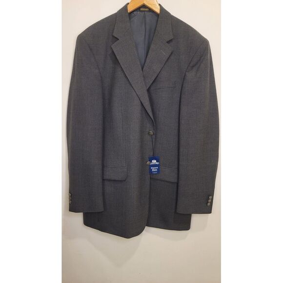Stafford‎ Hopsack Sport Coat 42L Blazer Metal Button Wool Blend Gray Jacket NWT